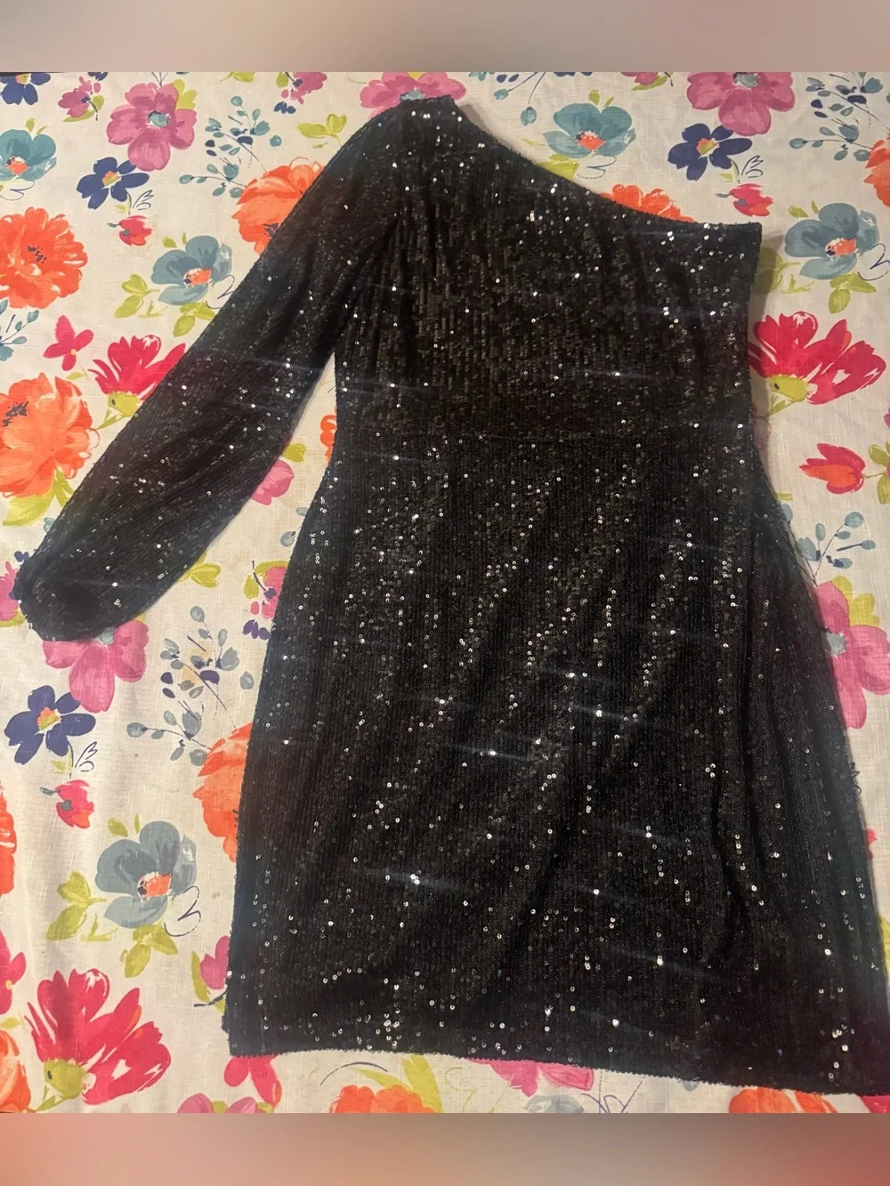 1.STATE One Shoulder Black Sequin Cocktail Dress Long Sleeve Party Women’s M